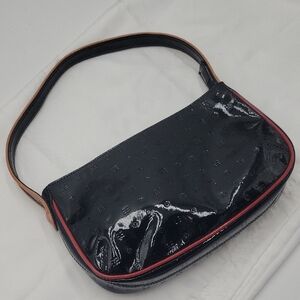 Arcadia Black Patent Shoulder Bag with Red Piping